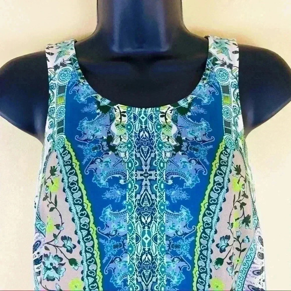 Etcetera Mandala Blue Floral Sleeveless Wrap Open Back Scoop Neck Top - Picture 3 of 10